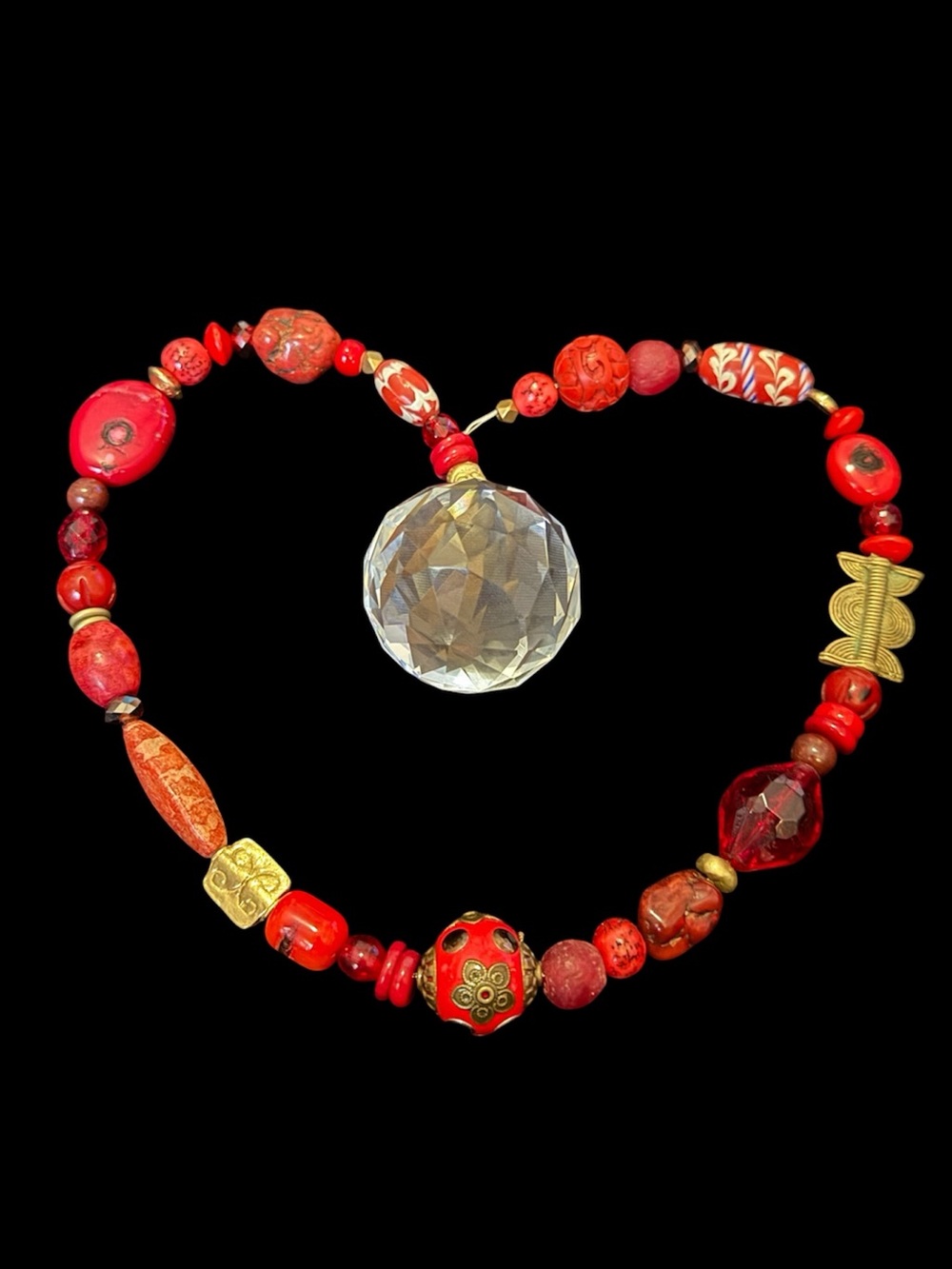 Hanging Red Beaded Crystal Ball